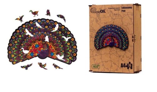 Puzzle drewniane eko 78 Luksusowy paw A4, PuzzleOK