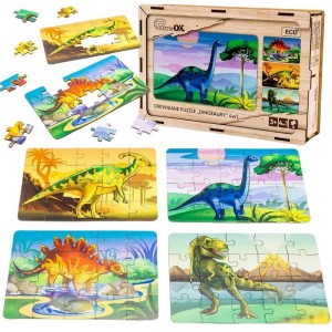 PUZZLE DREWNIANE 4W1 DINOZAURY, PUZZLEOK