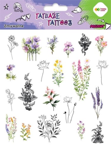 Tatuaże zmywalne Flowers HAPPY COLOR, GDD