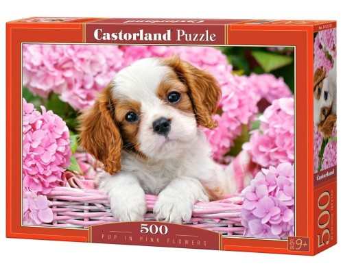 Puzzle 500 Pup in Pink Flowers CASTOR, Castorland