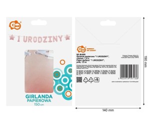GIRLANDA PAPIEROWA 1 URODZINY RÓŻOWA 1,8M