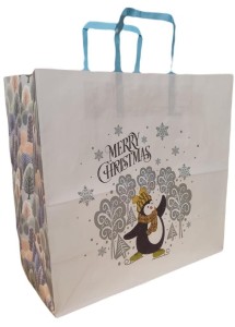 TOREBKA BIAŁA KRAFT 320X300X150 ŚWIĘTA PINGWIN