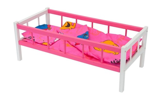 Łóżeczko różowe dla lalek z pościelą, Baczek