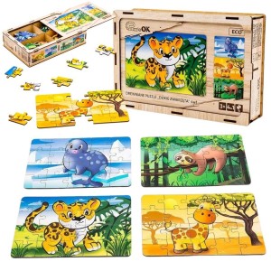 PUZZLE DREWNIANE 4W1 DZIKIE ZWIERZĘTA, PUZZLEOK