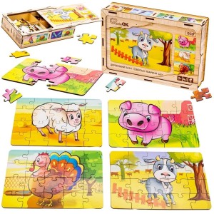 PUZZLE DREWNIANE 4W1 ZWIERZĘTA DOMOWE, PUZZLEOK