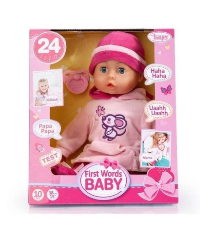 Lalka First Words Baby 38 cm szara, Bayer Design