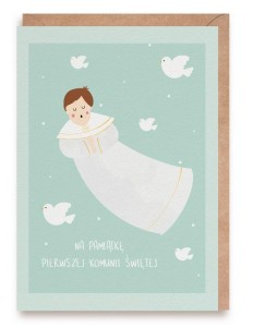 KARTKA OKOLICZNOŚCIOWA KOMUNIA CHŁOPIEC, EKO K174