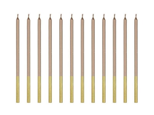 Świeczki urodzinowe różowe złoto 14 cm 12szt