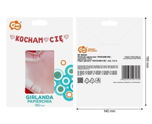 GIRLANDA PAPIEROWA KOCHAM CIĘ CZERWONA 1,8M