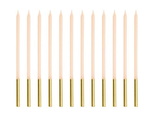 Świeczki urodzinowe gładkie beżowe 14cm 12szt