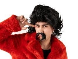 PERUKA DŁUGIE WŁOSY I WĄSY CZARNA