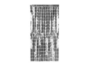 KURTYNA PARTY KWADRATY SREBRNA 100X200CM