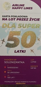 KARNET KARTA POKŁADOWA 50 URODZINY DAMSKIE