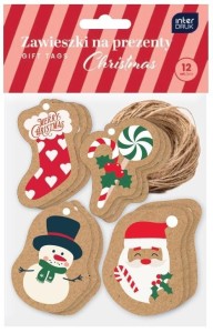 ZAWIESZKI NA PREZENT 12SZT KRAFT CHRISTMAS