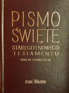 BIBLIA TYSIĄCLECIA - SKÓRZANA, PANIGATORY, ZŁOCONA