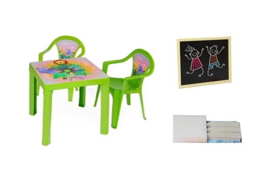 Stolik i dwa krzesła + tablica seledyn
